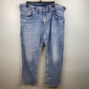 Silver Jeans Eddie 36‎ x 30 Light Stone Wash Stretch Blue Jeans Embroidered